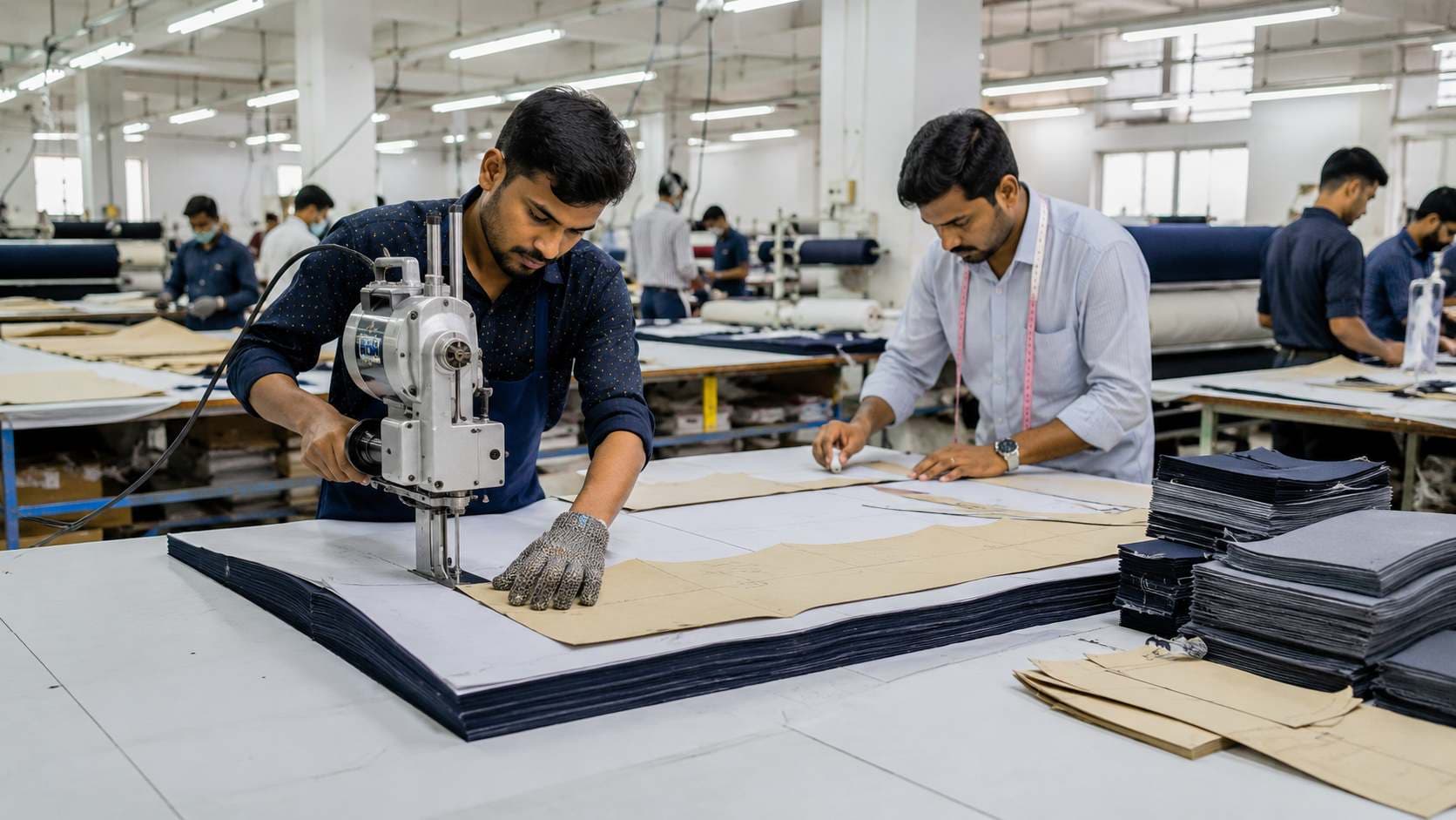 Garment cutting section for custom clothing production