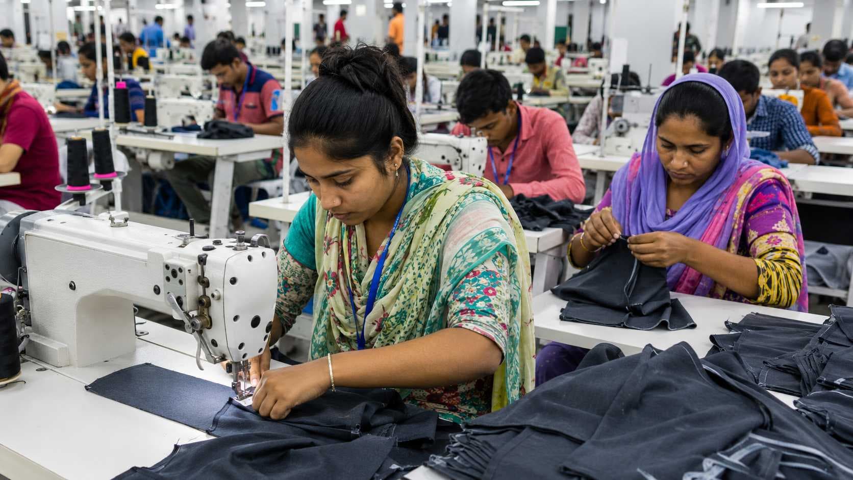 Sewing line for bulk garment manufacturing